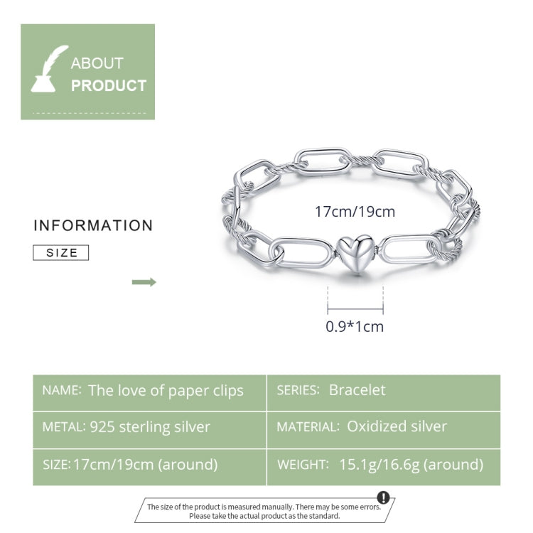 S925 Sterling Silver Paperclip Love Women Bracelet Jewelry