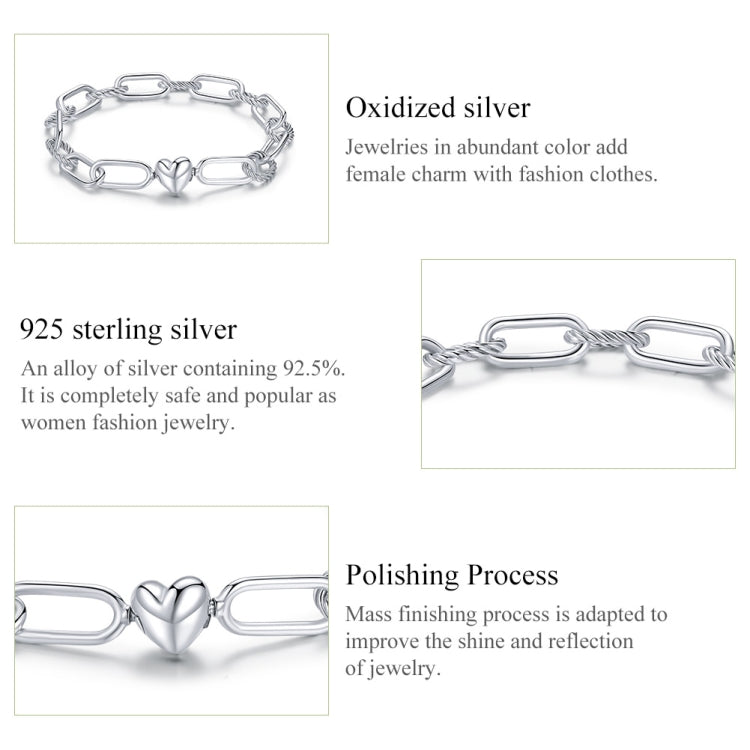 S925 Sterling Silver Paperclip Love Women Bracelet Jewelry
