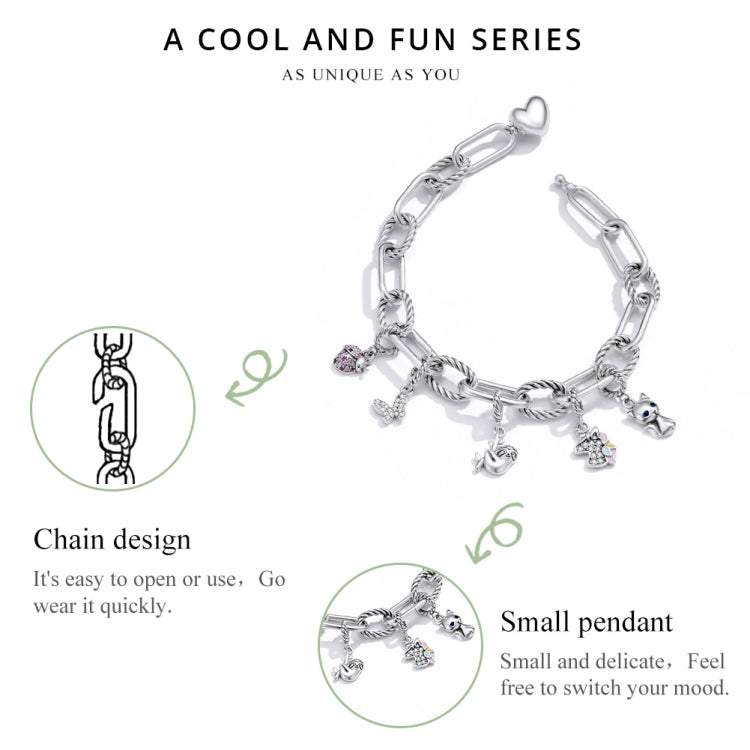 S925 Sterling Silver Paperclip Love Women Bracelet Jewelry