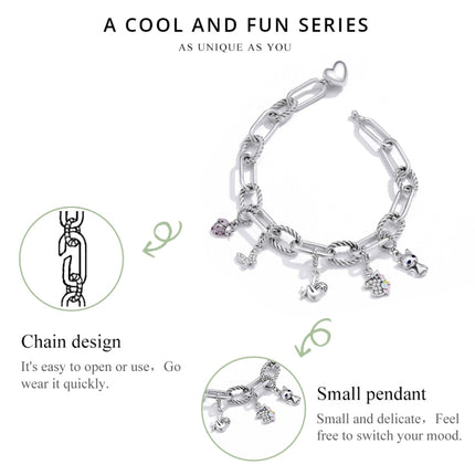 S925 Sterling Silver Paperclip Love Women Bracelet Jewelry, 17cm, 19cm
