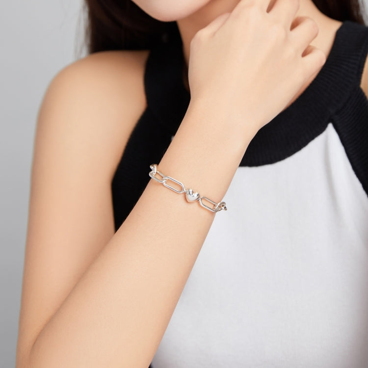 S925 Sterling Silver Paperclip Love Women Bracelet Jewelry