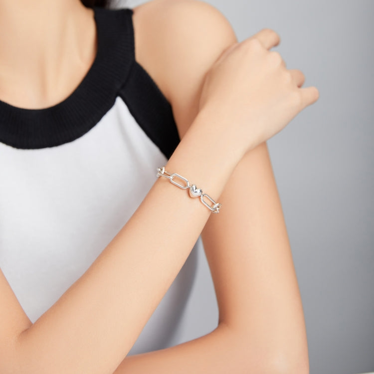 S925 Sterling Silver Paperclip Love Women Bracelet Jewelry