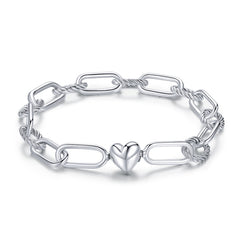 S925 Sterling Silver Paperclip Love Women Bracelet Jewelry