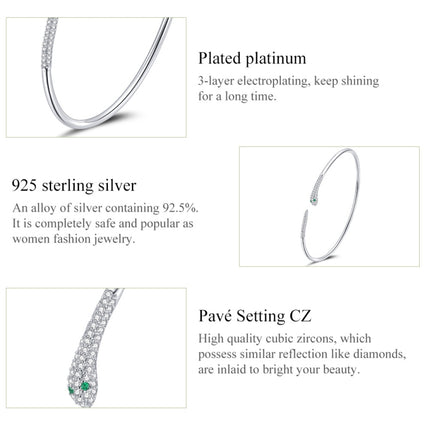 S925 Sterling Silver Snake Open Bracelet  Women Jewelry