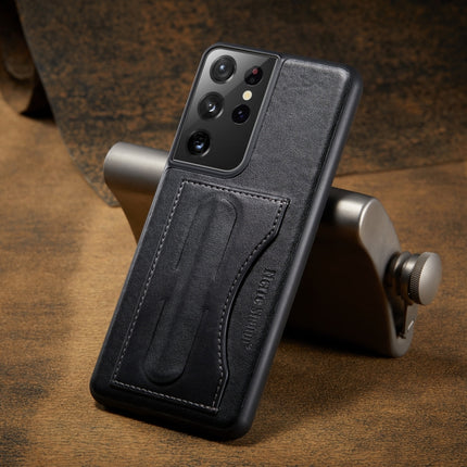 Fierre Shann Full Coverage Protective Leather Case with Holder & Card Slot, For Samsung Galaxy S21 5G, For Samsung Galaxy S21+ 5G, For Samsung Galaxy S21 Ultra 5G