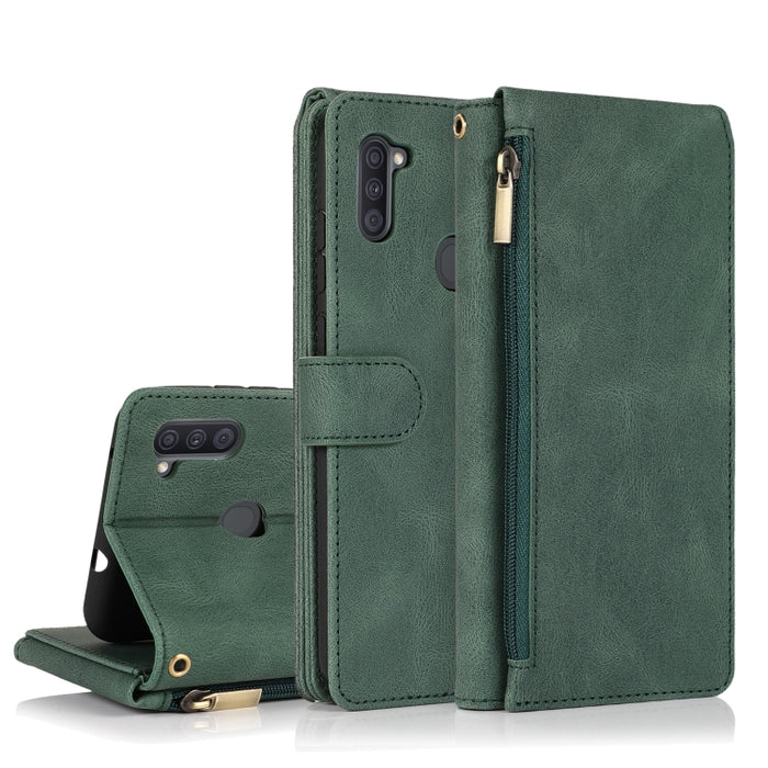 Skin-feel Crazy Horse Texture Zipper Wallet Bag Horizontal Flip Leather Case with Holder & Card Slots & Wallet & Lanyard, For Samsung Galaxy A11, For Samsung Galaxy A12, For Samsung Galaxy A20 / A30, For Samsung Galaxy A21