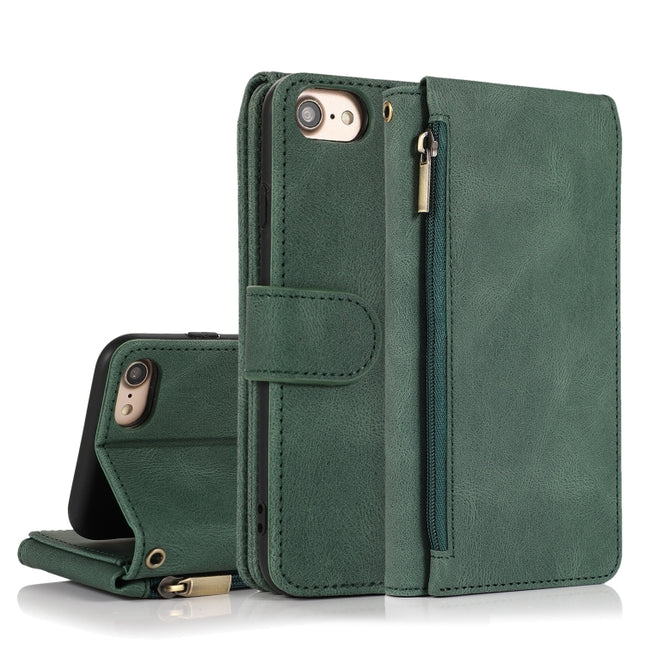 Skin-feel Crazy Horse Texture Zipper Wallet Bag Horizontal Flip Leather Case with Holder & Card Slots & Wallet & Lanyard, For iPhone 6, For iPhone 6 Plus, For iPhone SE 2022 / SE 2020 / 8 / 7, For iPhone 8 Plus / 7 Plus