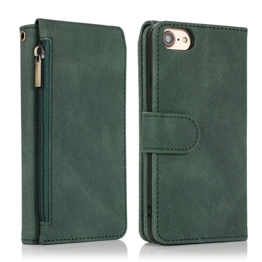 Funda de cuero con tapa horizontal con cremallera y textura Crazy Horse, con soporte, ranuras para tarjetas, billetera y cordón, para iPhone 6, iPhone 6 Plus, iPhone SE 2022/SE 2020/8/7, iPhone 8 Plus/7 Plus, iPhone XS/X, iPhone XR