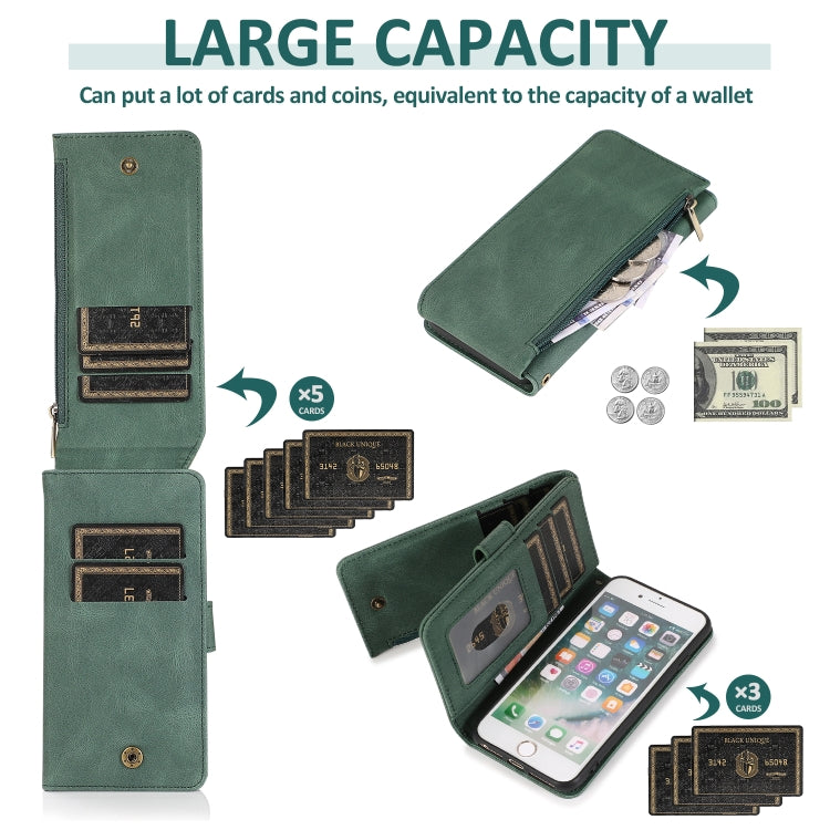 Skin-feel Crazy Horse Texture Zipper Wallet Bag Horizontal Flip Leather Case with Holder & Card Slots & Wallet & Lanyard, For iPhone 6, For iPhone 6 Plus, For iPhone SE 2022 / SE 2020 / 8 / 7, For iPhone 8 Plus / 7 Plus