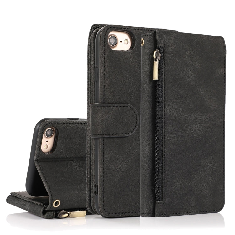 Skin-feel Crazy Horse Texture Zipper Wallet Bag Horizontal Flip Leather Case with Holder & Card Slots & Wallet & Lanyard, For iPhone 6, For iPhone 6 Plus, For iPhone SE 2022 / SE 2020 / 8 / 7, For iPhone 8 Plus / 7 Plus