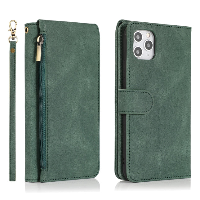 Funda tipo billetera con cremallera y textura Crazy Horse con tapa horizontal de cuero con soporte, ranuras para tarjetas, billetera y cordón, para iPhone 12 Pro Max