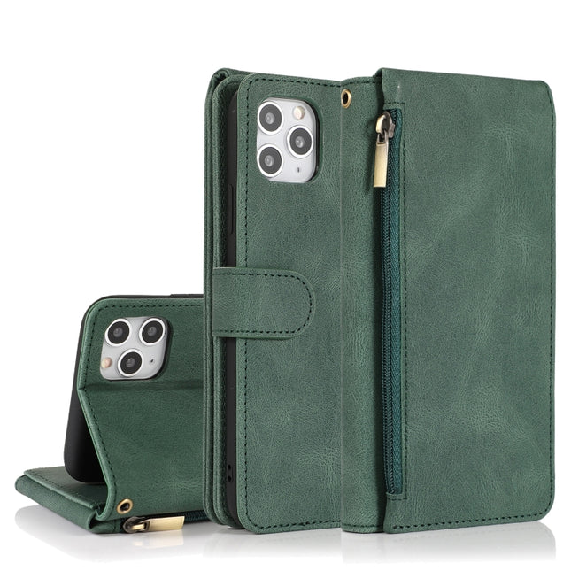 Funda tipo billetera con cremallera y textura Crazy Horse con tapa horizontal de cuero con soporte, ranuras para tarjetas, billetera y cordón, para iPhone 12 Pro Max