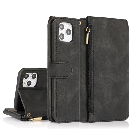 Funda tipo billetera con cremallera y textura Crazy Horse con tapa horizontal de cuero con soporte, ranuras para tarjetas, billetera y cordón, para iPhone 12 Pro Max