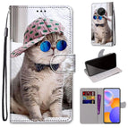 For Huawei Y9a / Slant Hat Blue Mirror Cat