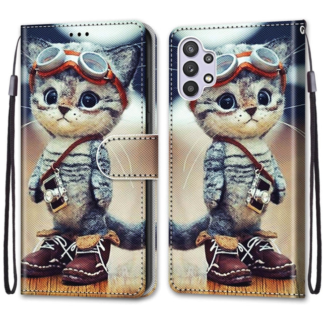 Coloured Drawing Cross Texture Horizontal Flip PU Leather Case with Holder & Card Slots & Wallet & Lanyard, For Samsung Galaxy A32 5G