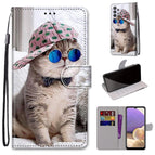 For Samsung Galaxy A32 5G / Slant Hat Blue Mirror Cat