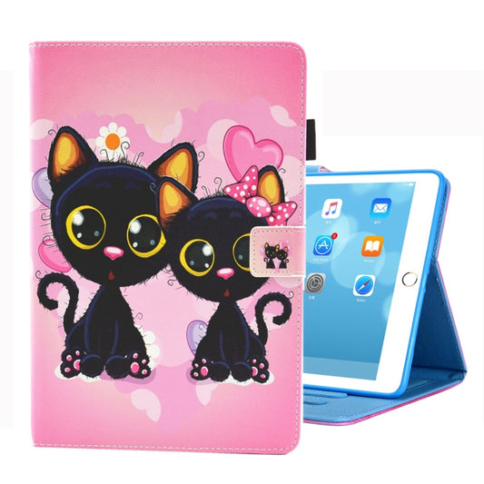 Funda de cuero con tapa horizontal con patrón de dibujo en color para iPad de 10,2 pulgadas, con soporte, ranuras para tarjetas y marco para fotos