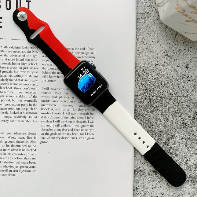 Silicone Color Matching Replacement Watchbands For Apple Watch Series 6 & SE & 5 & 4 44mm / 3 & 2 & 1 42mm, For Apple Watch 44mm/42mm(Black+Red+White), For Apple Watch 44mm/42mm(Red+White+Black), For Apple Watch 44mm/42mm(Light Blue+Dark Blue+Yellow)  ...