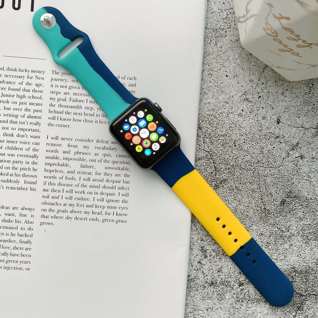 Silicone Color Matching Replacement Watchbands For Apple Watch Series 6 & SE & 5 & 4 44mm / 3 & 2 & 1 42mm, For Apple Watch 44mm/42mm(Black+Red+White), For Apple Watch 44mm/42mm(Red+White+Black), For Apple Watch 44mm/42mm(Light Blue+Dark Blue+Yellow)  ...