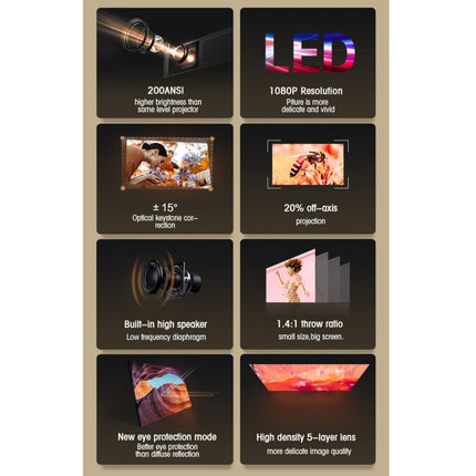 Proyector digital LED HD portátil para cine en casa T10 1920 x 1080P de 3600 lúmenes, versión para Android, versión para Android