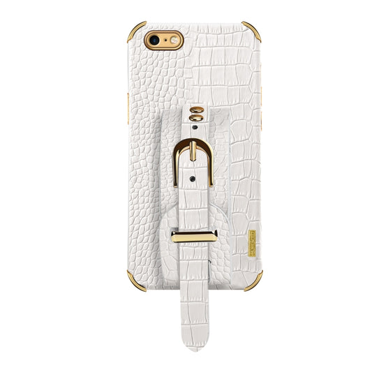 Funda de piel con patrón de cocodrilo de TPU galvanizado con correa para la muñeca, para iPhone 6, para iPhone SE 2022 / SE 2020 / 8 / 7, para iPhone 8 Plus / 7 Plus, para iPhone XS / X, para iPhone XR, para iPhone XS Max