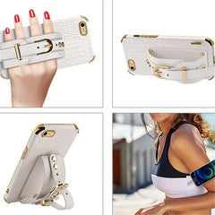 Funda de piel con patrón de cocodrilo de TPU galvanizado con correa para la muñeca, para iPhone 6, para iPhone SE 2022 / SE 2020 / 8 / 7, para iPhone 8 Plus / 7 Plus, para iPhone XS / X, para iPhone XR, para iPhone XS Max