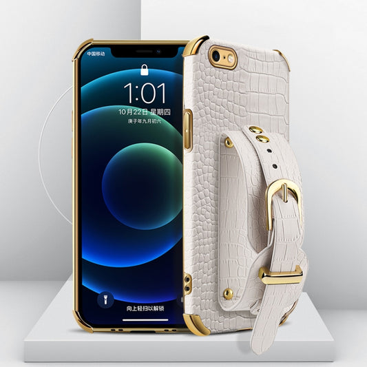 Funda de piel con patrón de cocodrilo de TPU galvanizado con correa para la muñeca, para iPhone 6, para iPhone SE 2022 / SE 2020 / 8 / 7, para iPhone 8 Plus / 7 Plus, para iPhone XS / X, para iPhone XR, para iPhone XS Max