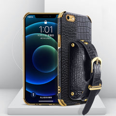 Electroplated TPU Crocodile Pattern Leather Case with Wrist Strap, For iPhone 6, For iPhone SE 2022 / SE 2020 / 8 / 7, For iPhone 8 Plus / 7 Plus, For iPhone XS / X, For iPhone XR, For iPhone XS Max