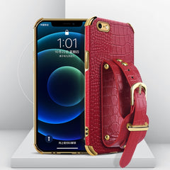 Electroplated TPU Crocodile Pattern Leather Case with Wrist Strap, For iPhone 6, For iPhone SE 2022 / SE 2020 / 8 / 7, For iPhone 8 Plus / 7 Plus, For iPhone XS / X, For iPhone XR, For iPhone XS Max