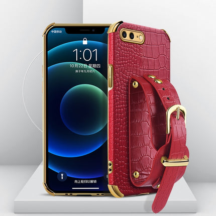 Electroplated TPU Crocodile Pattern Leather Case with Wrist Strap, For iPhone 6, For iPhone SE 2022 / SE 2020 / 8 / 7, For iPhone 8 Plus / 7 Plus, For iPhone XS / X