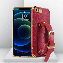 Electroplated TPU Crocodile Pattern Leather Case with Wrist Strap, For iPhone 6, For iPhone SE 2022 / SE 2020 / 8 / 7, For iPhone 8 Plus / 7 Plus, For iPhone XS / X, For iPhone XR, For iPhone XS Max