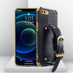 Electroplated TPU Crocodile Pattern Leather Case with Wrist Strap, For iPhone 6, For iPhone SE 2022 / SE 2020 / 8 / 7, For iPhone 8 Plus / 7 Plus, For iPhone XS / X, For iPhone XR, For iPhone XS Max