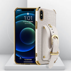 Electroplated TPU Crocodile Pattern Leather Case with Wrist Strap, For iPhone 6, For iPhone SE 2022 / SE 2020 / 8 / 7, For iPhone 8 Plus / 7 Plus, For iPhone XS / X, For iPhone XR, For iPhone XS Max