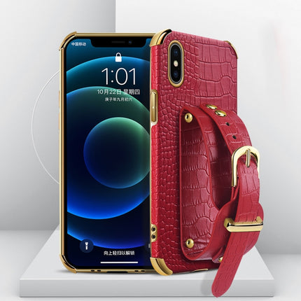 Electroplated TPU Crocodile Pattern Leather Case with Wrist Strap, For iPhone 6, For iPhone SE 2022 / SE 2020 / 8 / 7, For iPhone 8 Plus / 7 Plus, For iPhone XS / X