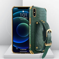 Electroplated TPU Crocodile Pattern Leather Case with Wrist Strap, For iPhone 6, For iPhone SE 2022 / SE 2020 / 8 / 7, For iPhone 8 Plus / 7 Plus, For iPhone XS / X, For iPhone XR, For iPhone XS Max