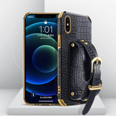 Electroplated TPU Crocodile Pattern Leather Case with Wrist Strap, For iPhone 6, For iPhone SE 2022 / SE 2020 / 8 / 7, For iPhone 8 Plus / 7 Plus, For iPhone XS / X, For iPhone XR, For iPhone XS Max