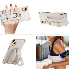 Funda de piel con patrón de cocodrilo de TPU galvanizado con correa para la muñeca, para iPhone 11, para iPhone 11 Pro, para iPhone 11 Pro Max, para iPhone 12 mini, para iPhone 12, para iPhone 12 Pro