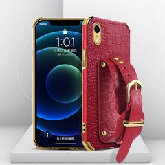 Electroplated TPU Crocodile Pattern Leather Case with Wrist Strap, For iPhone 6, For iPhone SE 2022 / SE 2020 / 8 / 7, For iPhone 8 Plus / 7 Plus, For iPhone XS / X, For iPhone XR, For iPhone XS Max