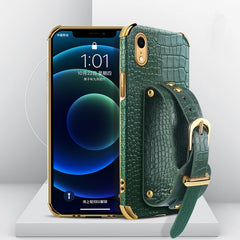 Electroplated TPU Crocodile Pattern Leather Case with Wrist Strap, For iPhone 6, For iPhone SE 2022 / SE 2020 / 8 / 7, For iPhone 8 Plus / 7 Plus, For iPhone XS / X, For iPhone XR, For iPhone XS Max