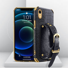 Electroplated TPU Crocodile Pattern Leather Case with Wrist Strap, For iPhone 6, For iPhone SE 2022 / SE 2020 / 8 / 7, For iPhone 8 Plus / 7 Plus, For iPhone XS / X, For iPhone XR, For iPhone XS Max