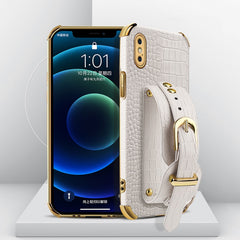 Electroplated TPU Crocodile Pattern Leather Case with Wrist Strap, For iPhone 6, For iPhone SE 2022 / SE 2020 / 8 / 7, For iPhone 8 Plus / 7 Plus, For iPhone XS / X, For iPhone XR, For iPhone XS Max