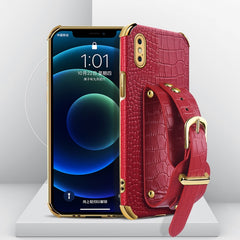 Electroplated TPU Crocodile Pattern Leather Case with Wrist Strap, For iPhone 6, For iPhone SE 2022 / SE 2020 / 8 / 7, For iPhone 8 Plus / 7 Plus, For iPhone XS / X, For iPhone XR, For iPhone XS Max