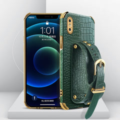 Electroplated TPU Crocodile Pattern Leather Case with Wrist Strap, For iPhone 6, For iPhone SE 2022 / SE 2020 / 8 / 7, For iPhone 8 Plus / 7 Plus, For iPhone XS / X, For iPhone XR, For iPhone XS Max