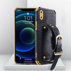 Electroplated TPU Crocodile Pattern Leather Case with Wrist Strap, For iPhone 6, For iPhone SE 2022 / SE 2020 / 8 / 7, For iPhone 8 Plus / 7 Plus, For iPhone XS / X, For iPhone XR, For iPhone XS Max