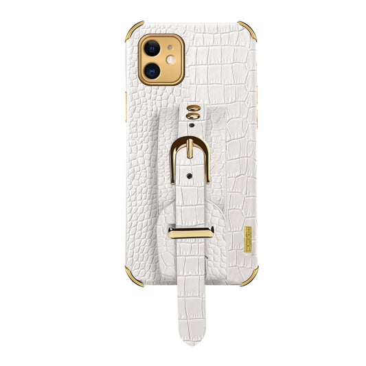 Funda de piel con patrón de cocodrilo de TPU galvanizado con correa para la muñeca, para iPhone 11, para iPhone 11 Pro, para iPhone 11 Pro Max, para iPhone 12 mini, para iPhone 12, para iPhone 12 Pro