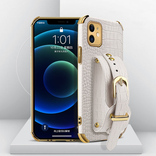 Funda de piel con patrón de cocodrilo de TPU galvanizado con correa para la muñeca, para iPhone 11, para iPhone 11 Pro, para iPhone 11 Pro Max, para iPhone 12 mini, para iPhone 12, para iPhone 12 Pro