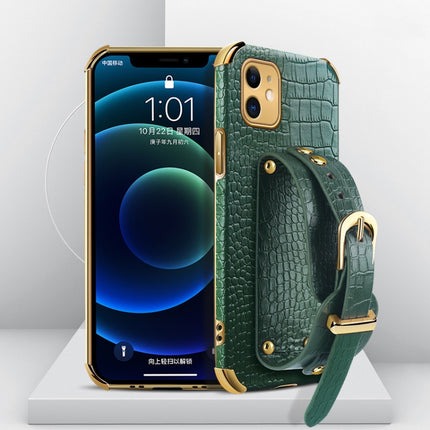 Electroplated TPU Crocodile Pattern Leather Case with Wrist Strap, For iPhone XR, For iPhone XS Max, For iPhone 11, For iPhone 11 Pro