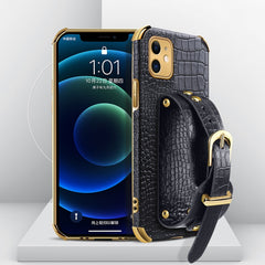 Electroplated TPU Crocodile Pattern Leather Case with Wrist Strap, For iPhone 11, For iPhone 11 Pro, For iPhone 11 Pro Max, For iPhone 12 mini, For iPhone 12, For iPhone 12 Pro