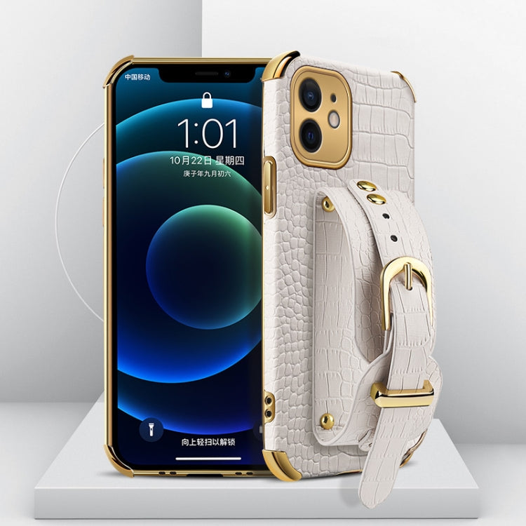 Galvanisierte TPU-Lederhülle mit Krokodilmuster und Handschlaufe, für iPhone 12 Pro Max