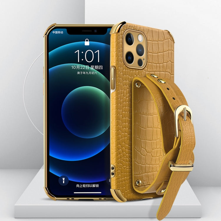 Galvanisierte TPU-Lederhülle mit Krokodilmuster und Handschlaufe, für iPhone 12 Pro Max